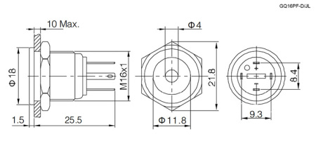 Кнопка антивандальная RUICHI GQ16PF-10D/JL/G/N, OFF-(ON), рабочая температура -25…+55 °C, никелированная латунь