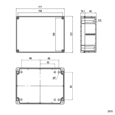 Корпус для РЭА герметичный пластиковый ZTM-ELECTRO Z313, IP65, 171x121x55 мм