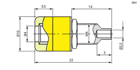 Клемма приборная RUICHI Z031 4 мм, разъём желтый, Ф4 мм
