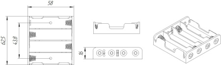 Батарейный отсек RUICHI BH341 AA 4x1 (BH605), открытый