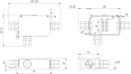 Коробка распределительная RUICHI BOX-3 IP65 3pin CA10 10A/450V, пластик