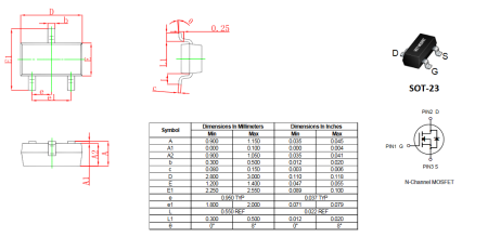 IRLML0030 HXY полевой транзистор (MOSFET), N-канал, 30 В, 5.8 А, 55 мОм, 10 нКл, SOT-23