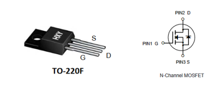 10N65, полевой транзистор (MOSFET) HXY, N-канал, 650 В, 10 А, 1.05 Ом, 32 нКл, TO-220F