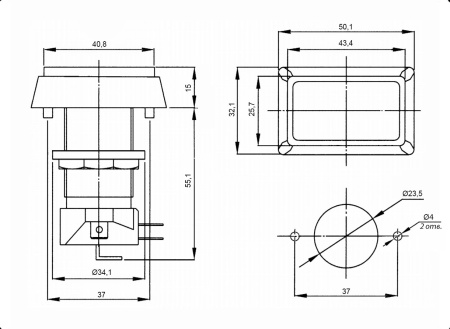 Кнопка GMSI прямоугольная RUICHI 3B-R с LED подсветкой 12 В, 5 А, 30 мОм, 250 В, NO(NC)+NC(NO), зеленая