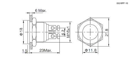 Кнопка антивандальная RUICHI GQ16PF-10/N, OFF-(ON), рабочая температура -25…+55 °C, никелированная латунь