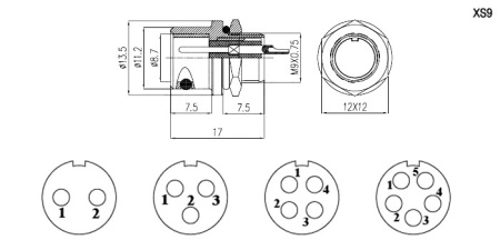Разъём быстроразъёмный RUICHI XS9-2(Zn) panel plug, 2-х контактый