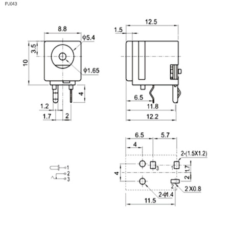 Разъёмы питания штырьковые RUICHI PJ043 1.65mm