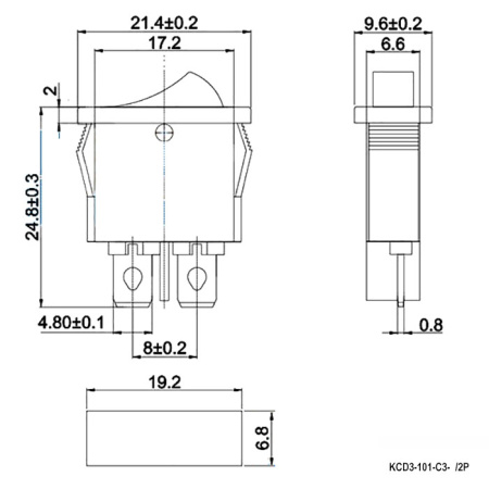 Клавишный переключатель RUICHI KCD3-101-C3-R/2P, ON-OFF