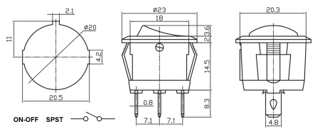 Клавишный переключатель RUICHI KCD1-101N-5-C3-R/3P, ON-OFF