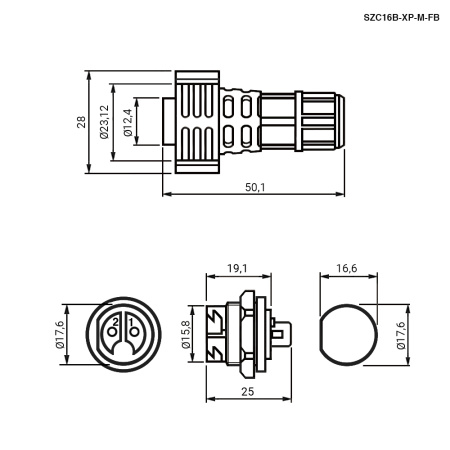 Герметичный разъем SZC, комплект, SZC16B-4P-M-FB, кабель-блок, ip67, 4 pin, байонетное соединение