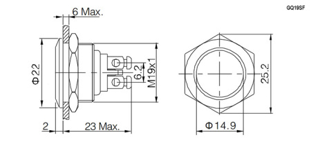 Кнопка антивандальная RUICHI GQ19SF-10Z/N, OFF-ON, рабочая температура -25…+55 °C, никелированная латунь