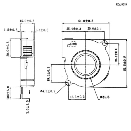 Вентилятор-улитка DC RUICHI RQU5015MS, 24 В