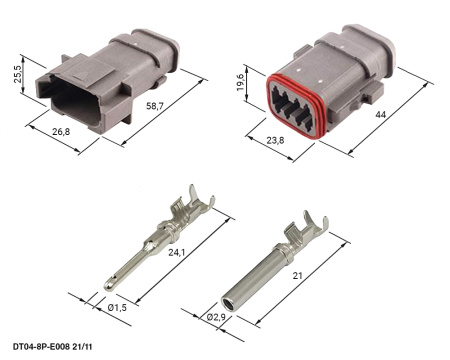 DT04-8P-E008 21/11 RUICHI Комплект разъёмов, 48В, 8 конт., IP68