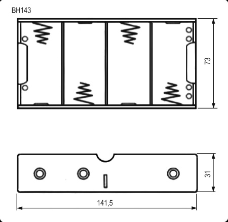 Батарейный отсек RUICHI BH143 D 4x1, открытый