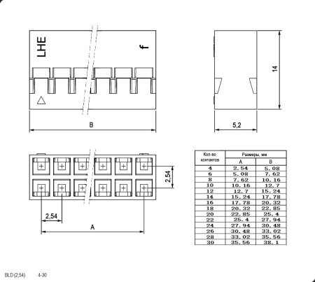 Гнездо для плат 2.54 мм RUICHI BLD 2x09 (BLD-18), 18 контактов