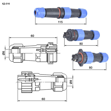 Герметичный разъем RUICHI SP16-4P, резьба М16, 2 контакта, диаметр входящего кабеля 8 мм, монтаж под винт, IP68, 5 А, 250 В, корпус PA66 UL94V-0, черный