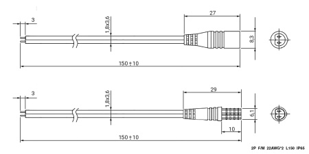 Разъём герметичный RUICHI 2P F/M 22AWG*2 L150 мм чёрный IP65, 2 контакта
