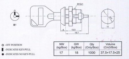 Выключатель с ключом RUICHI SK10-01C, 2 положения, NO-NC
