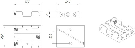 Батарейный отсек RUICHI BH331 AA 3x1 (BH616), открытый