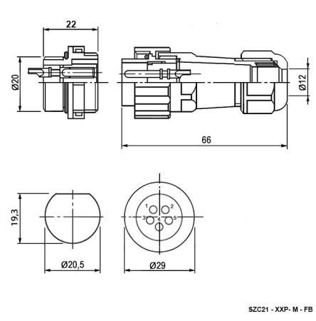 Разъём герметичный SZC21 7P-M-FB, 7 контактов