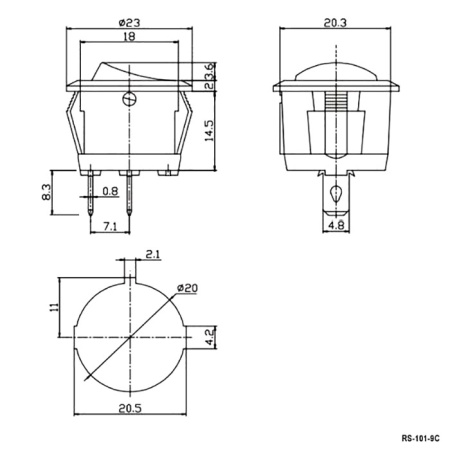 Клавишный переключатель RUICHI RS-101-9C, ON-OFF