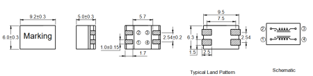 CSTA0950RB-202 (SRF0905-202Y) Codaca Синфазный помехоподавляющий индуктивный фильтр 2 мГн, 0.6 А, 0.42 Ом, 1.0 - 5.0 МГц