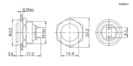 Кнопка антивандальная RUICHI GQ19SPH-10Z/J/N, OFF-ON, рабочая температура -25…+55 °C, никелированная латунь