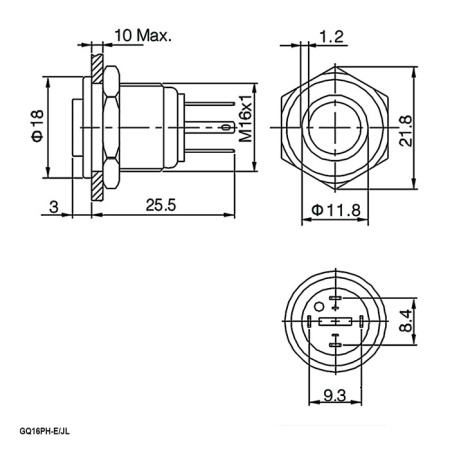 Кнопка антивандальная RUICHI GQ16PH-10E/JL/B/N, OFF-(ON), рабочая температура -25…+55 °C, никелированная латунь