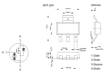 BSP170P JSMSEMI полевой транзистор (MOSFET), P-канал, -60 В, -3 А, 15 мОм, SOT-223