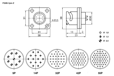 Разъём быстроразъёмный RUICHI FQ30-14pin ZK, 14-ти контактный
