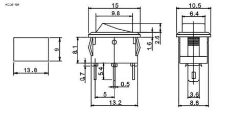 Клавишный переключатель RUICHI KCD5-101-C2-B/3P, ON-OFF, 3 контакта, черный