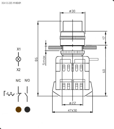 Переключатель поворотный RUICHI 3SA12-22E-11XD/21, 2 положения NO+NC, IP40, 10 А, 600 В, установочное отверстие 22 мм, винтовой зажим (4S)+ (2S) подсветка, короткая ручка зеленая с подсветкой