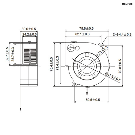 Вентилятор-улитка DC RUICHI RQU7530MS, 24 В