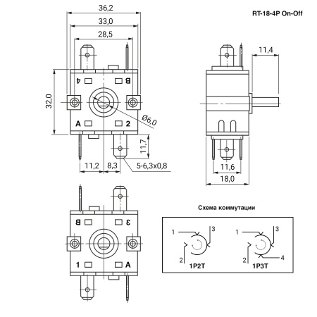 Переключатель поворотный RUICHI RT-18-4P On-Off 1/2A
