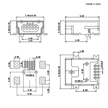 Разъём USB RUICHI USB/M-1J (SZC), 5 контактов