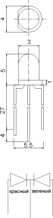 Светодиод RUICHI, 3 RG, 300-500 мКД, 2-3,4 В