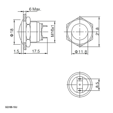 Кнопка антивандальная RUICHI GQ16B-10/J/N, OFF-(ON), рабочая температура -25…+55 °C, никелированная латунь