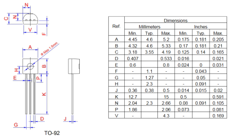 MCR100-8G Weida тиристор, 800 В, 0.8 А, TO-92