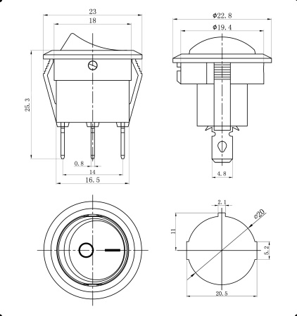 Клавишный переключатель RUICHI KCD1-101N-8-C3-R/3P, ON-OFF