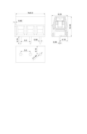 Винтовой модульный клеммный блок RUICHI RG127-5.0-03P ( DG127-5.0-03P / GT127-5.0-03P ), на плату, 3 контакта, шаг 5.00 мм