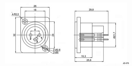 Разъём микрофонный XLR RUICHI JD-375 гнездо блочная часть 3-контакта