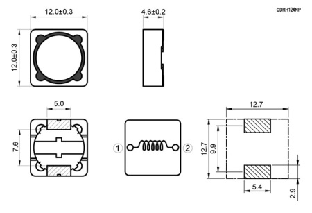 SPRH124-6R8N (CDRH124NP-6R8MC) Codaca Экранированная катушка индуктивности, 6.8 мкГн, 4.68 А, 22.7 мОм,12х12х4 мм