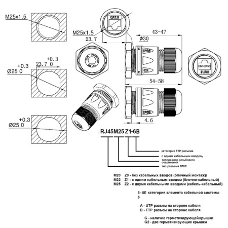 Разъём герметичный RUICHI RJ45M25Z1-6B