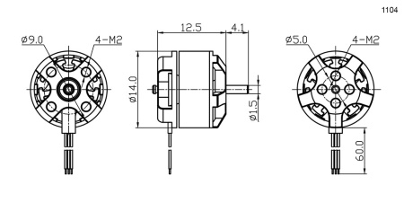 Электродвигатель бесщеточный RUICHI 1104 6500-RH, 6500 kV, диаметр вала 1.5 мм, цвет черный