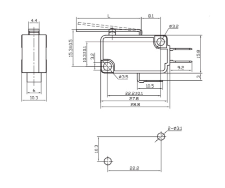 Микропереключатель с планкой RUICHI MSW-02B, ON-(ON) SPST, 5 А, 250 В