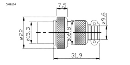 Разъём цилиндрический малогабаритный RUICHI GX20M-2J, 2 контакта