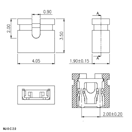 Гнездо для плат 2.00 мм RUICHI MJ-0-C 2.00 мм, 2 контакта