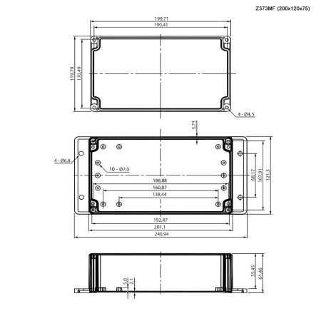 Корпус для РЭА пластиковый пылевлагонепроницаемый с фланцами ZTM-ELECTRO Z373MF, IP65, 200x120x75 мм