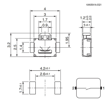 Тактовая кнопка RUICHI KAN3541A-0321B, 4x3.2x1.2 мм