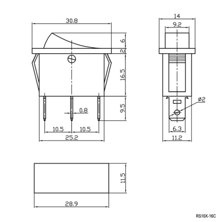 Клавишный переключатель RUICHI RS-103-16C, ON-OFF-ON